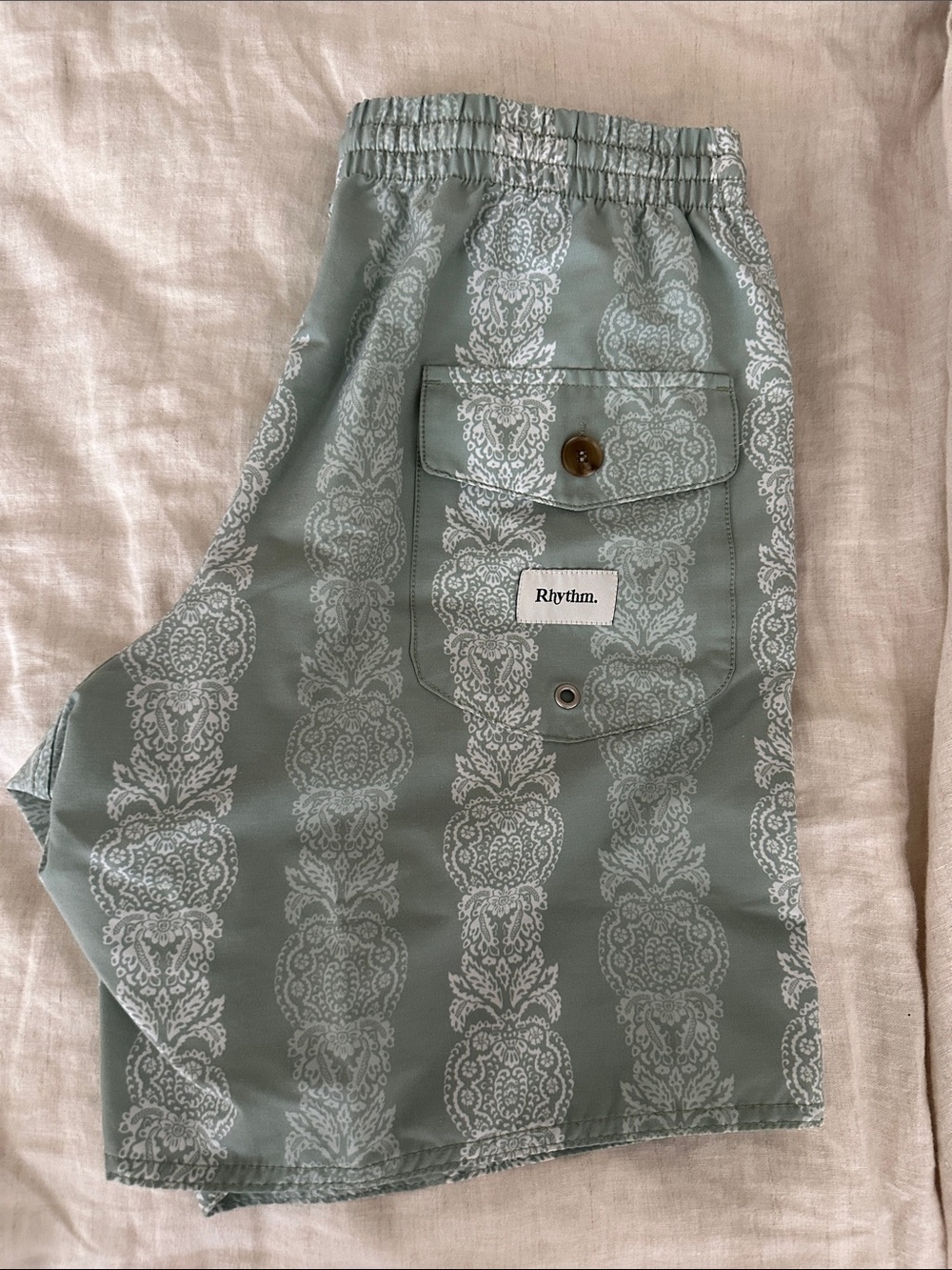 Rhythm Sage Green Patterned Cargo Swim Trunks